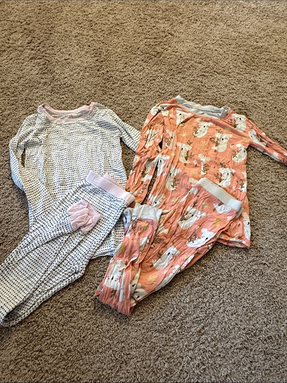 Little Sleepies Coral Bear & White Dot Pajama Set Pair